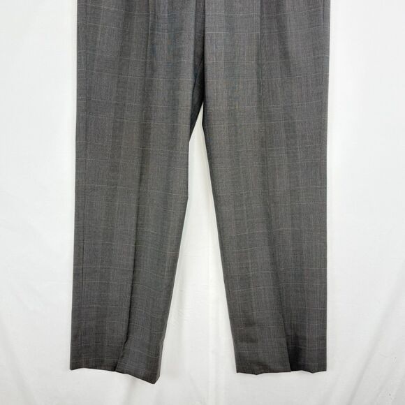 Mens Gray Plaid Pleated Cuffed Wool Dress Pants Size 34 X 32 - Picture 8 of 15